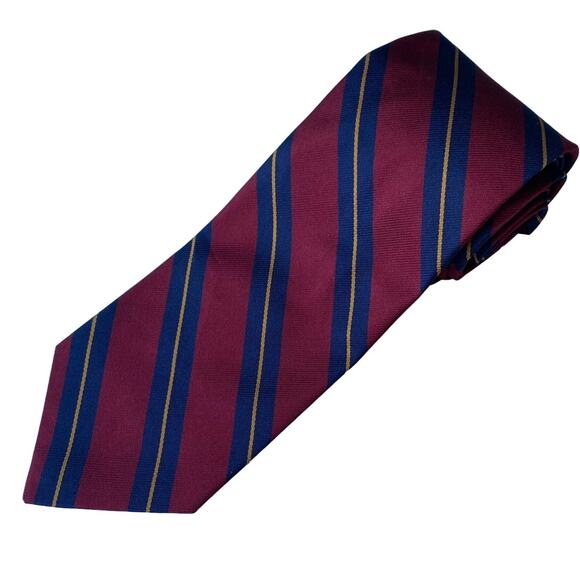 Brooks Brothers 346 Tie 100% Silk Made in USA Repp NeckTie Dark Red, Blue Stripe - Picture 1 of 7